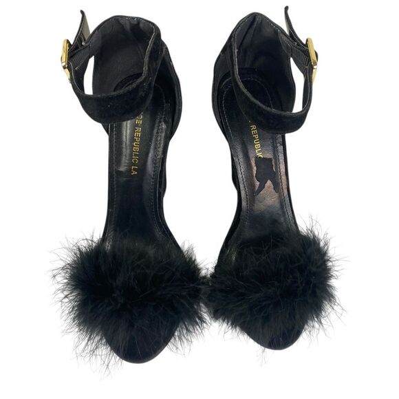 Shoe Republic LA Black Feathered Stiletto Heels sz 7 - Picture 1 of 8